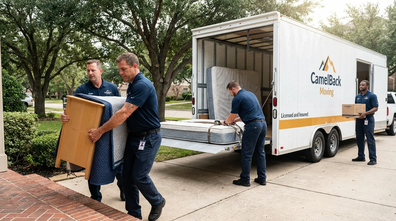Crew loading residential truck for cross-state move from Orange, MA