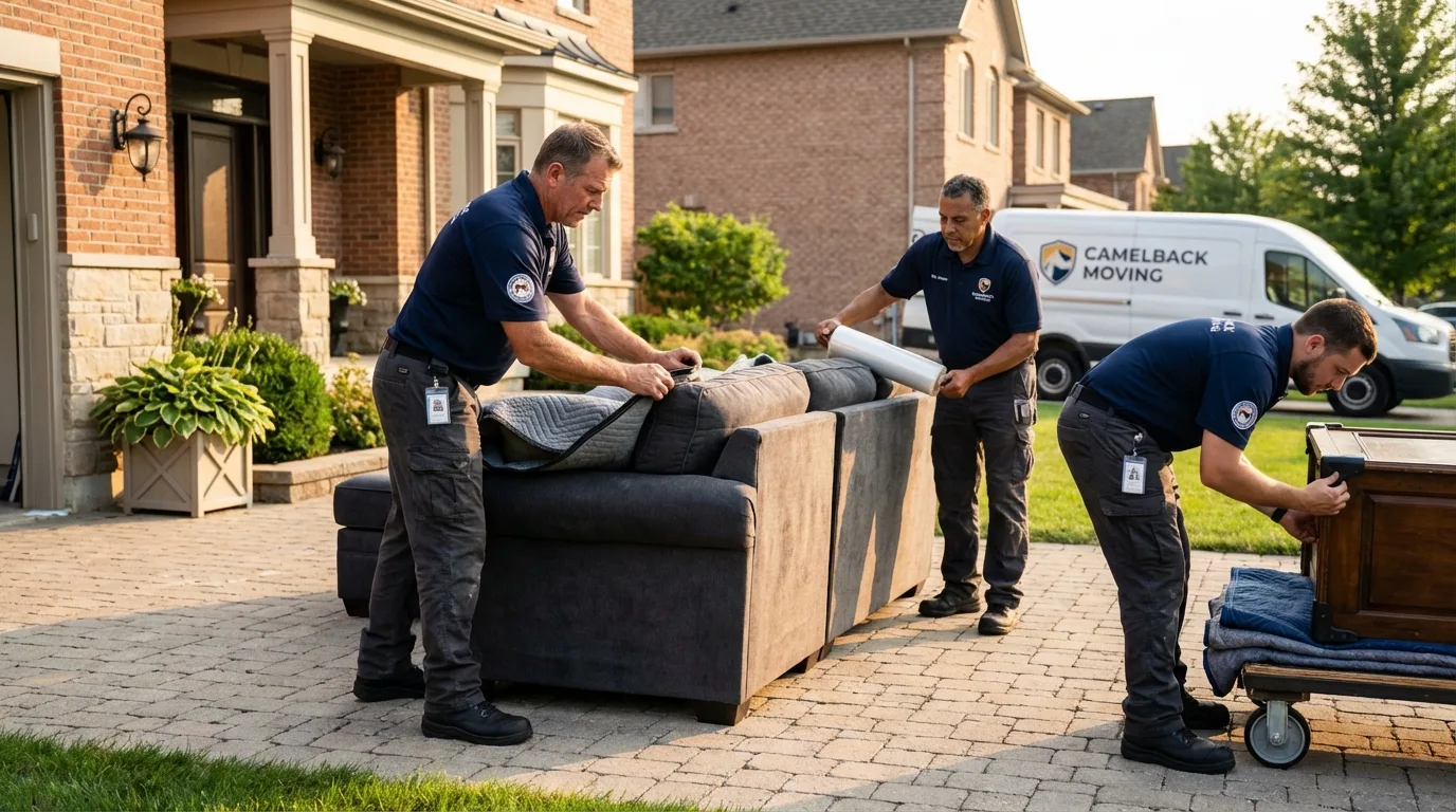 Large estate moving crew wrapping furniture in Orange, MA